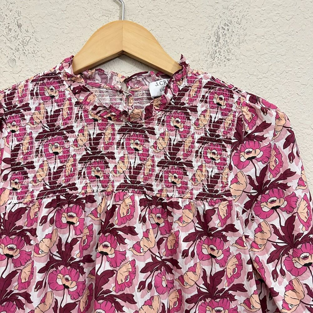 J. CREW Smocked Button-Back Top in Liberty Butterfield Poppy #BL654 - Picture 3 of 12